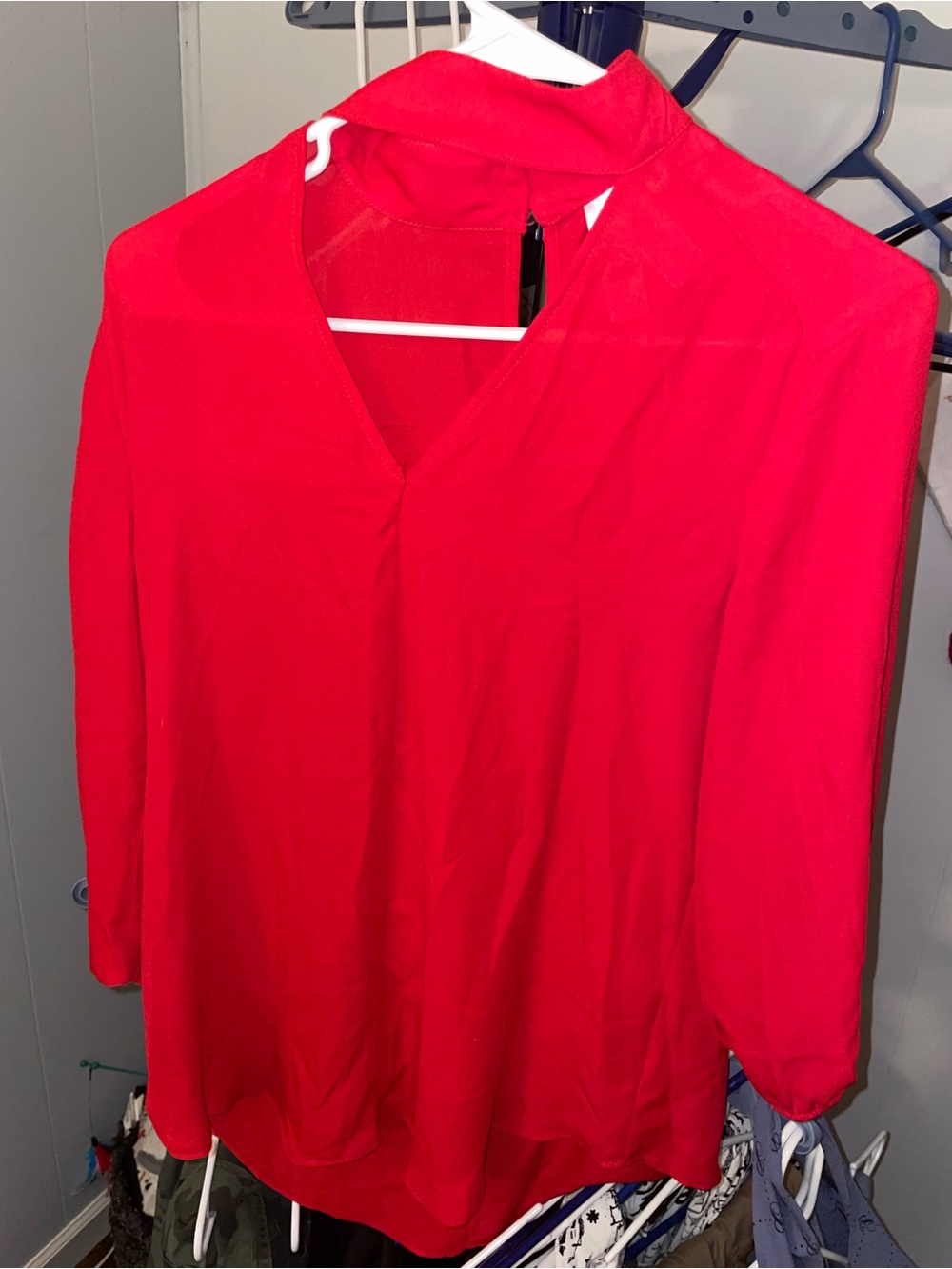Red V-Neck Long Sleeve Tunic Top